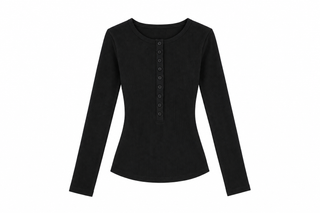 Black Ribbed Knit Henley Top
