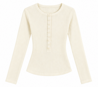 Ivory Ribbed Knit Button Henley Top