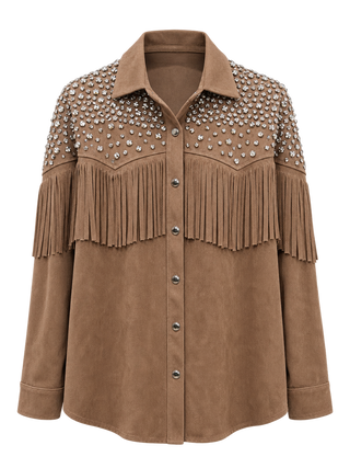 Mocha Embellished Fringe Western Jacket