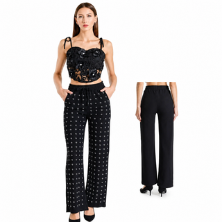 Black Embellished Wide Leg Pants