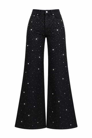 Black Crystal Embellished Flare Jeans