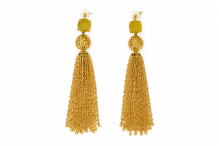 Yellow Gold Chain Tassel Statement Earrings