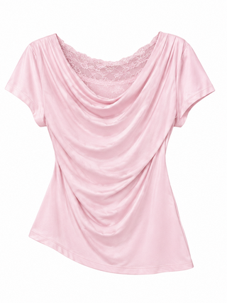 Pink Lace Trim Drape Top