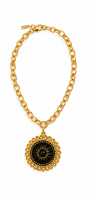 Gold and Black Statement Medallion Necklace