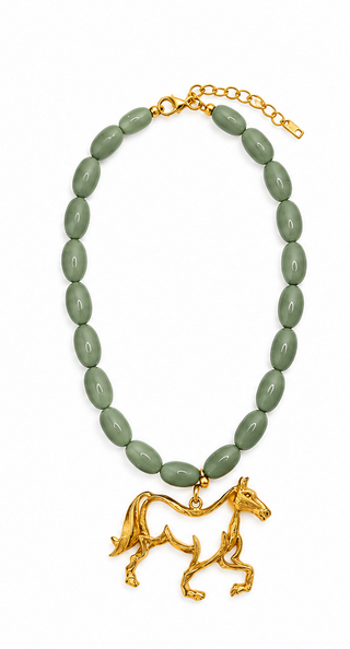 Green Beaded Horse Statement Necklace