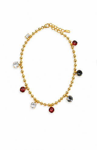 Gold Beaded Crystal Charm Necklace