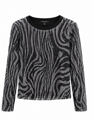 Black Silver Zebra Sequin Embellished Top