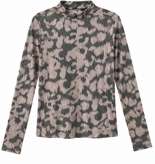 Taupe Black Abstract Print Long Sleeve Top