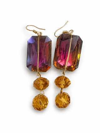 Rose & Champagne Rectangle Dangle Earrings