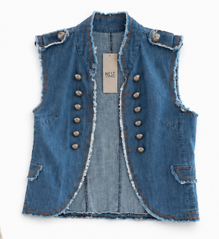 Light Wash Denim Military Vest