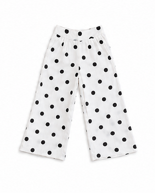 White & Black Polka Dot Cropped Linen Wide Leg Pants