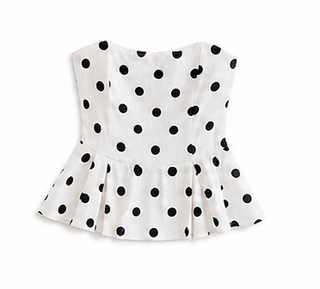 White & Black Polka Dot Strapless Peplum Top