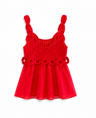 Red Braided Strap Knit & Chiffon One Size Cami Top