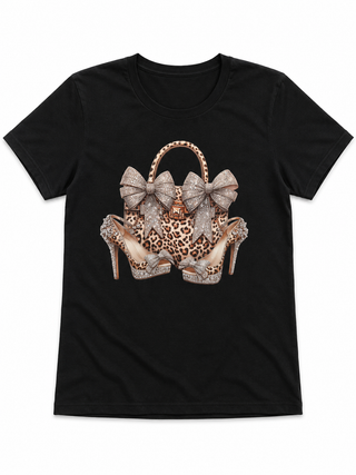 Black Leopard Bow Graphic Tee