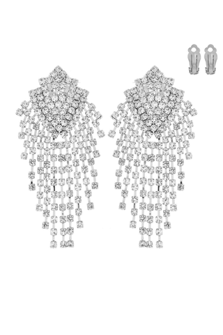 Rhinestone Cascade Clip On Drop Earrings - Born To Glam