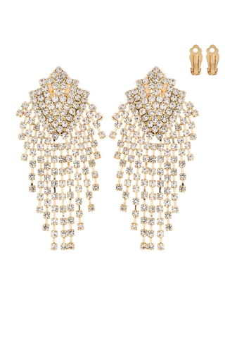 Rhinestone Cascade Clip On Drop Earrings - Born To Glam