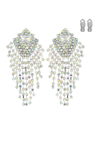Rhinestone Cascade Clip On Drop Earrings - Born To Glam