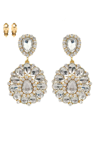 Teardrop Gemstone Cluster Clip-On Earrings - Born To Glam