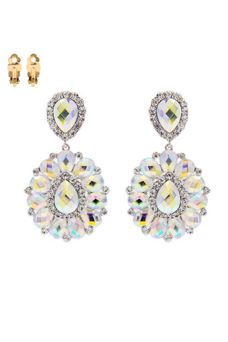 Teardrop Gemstone Cluster Clip-On Earrings - Born To Glam