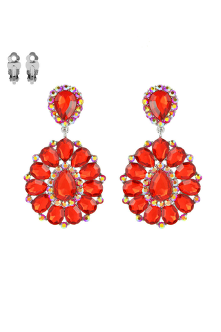Teardrop Gemstone Cluster Clip-On Earrings - Born To Glam