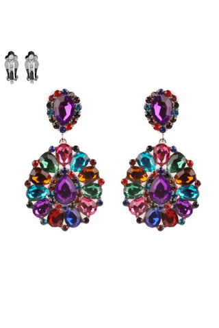 Teardrop Gemstone Cluster Clip-On Earrings - Born To Glam