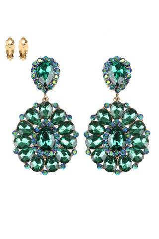 Teardrop Gemstone Cluster Clip-On Earrings - Born To Glam