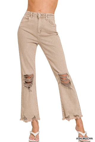 Zenana Acid Washed High Waist Distressed Straight Jeans - Born To Glam