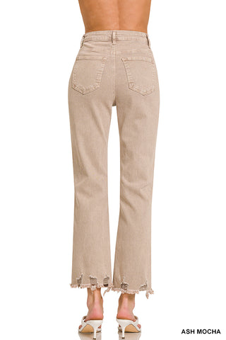 Zenana Acid Washed High Waist Distressed Straight Jeans - Born To Glam