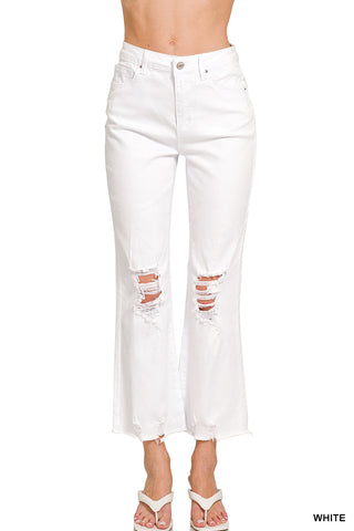 Zenana Acid Washed High Waist Distressed Straight Jeans - Born To Glam