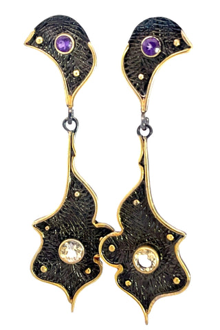 Oxidized Silver Gemstone Drop Earring - Born To Glam