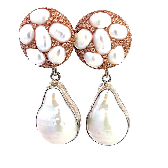 Gold Pearl Crystal Sterling Silver Earring - Born To Glam