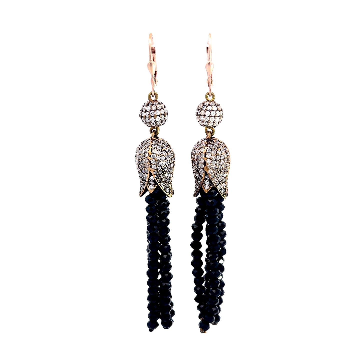 Black Crystal Tassel Sterling Silver Long Earring