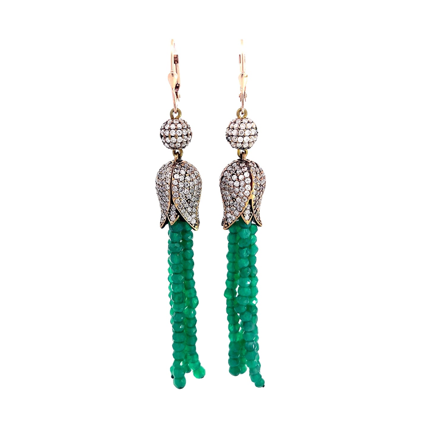 Green Crystal Tassel Sterling Silver Long Earring