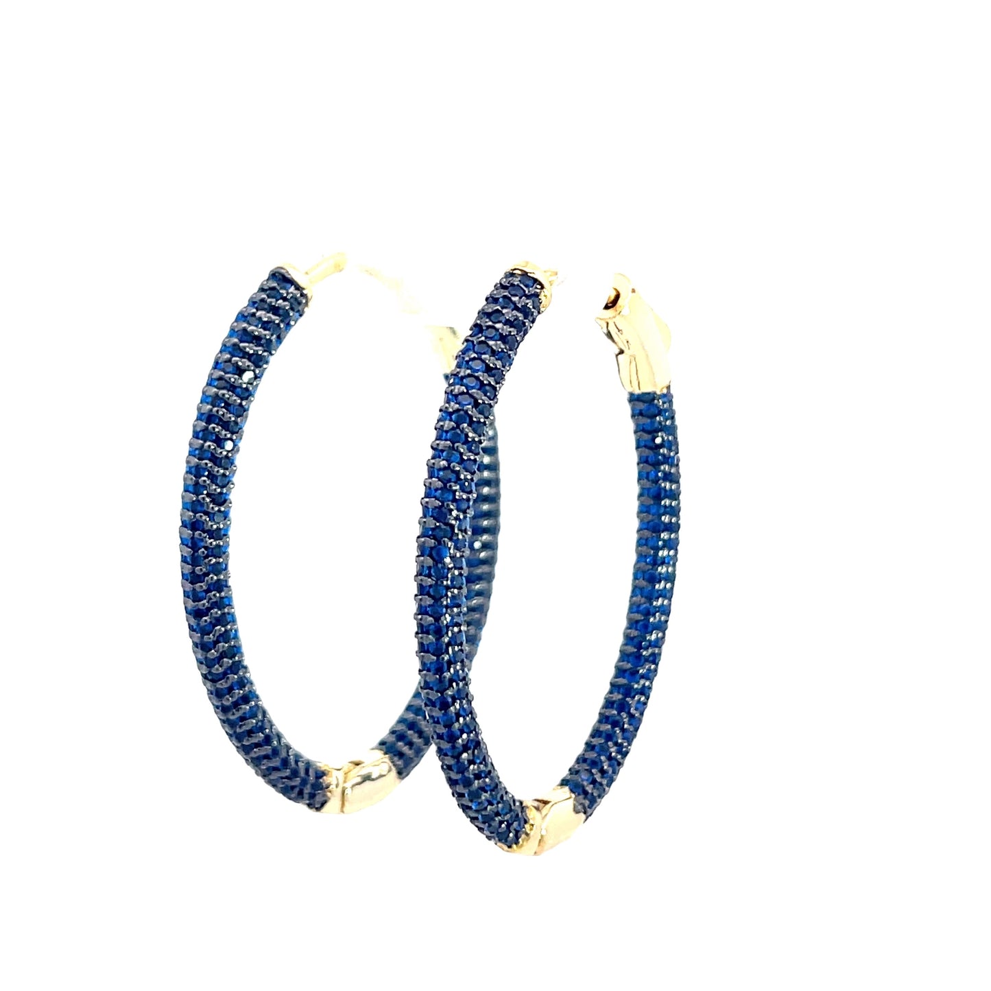 Navy Blue Crystal Oval Brass Hoops - Born To Glam