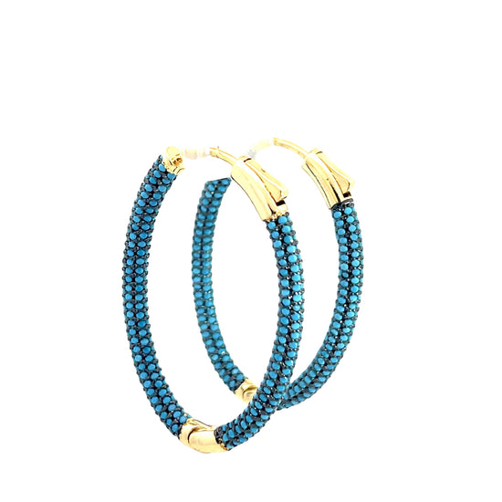 Blue Crystal Oval Brass Hoops