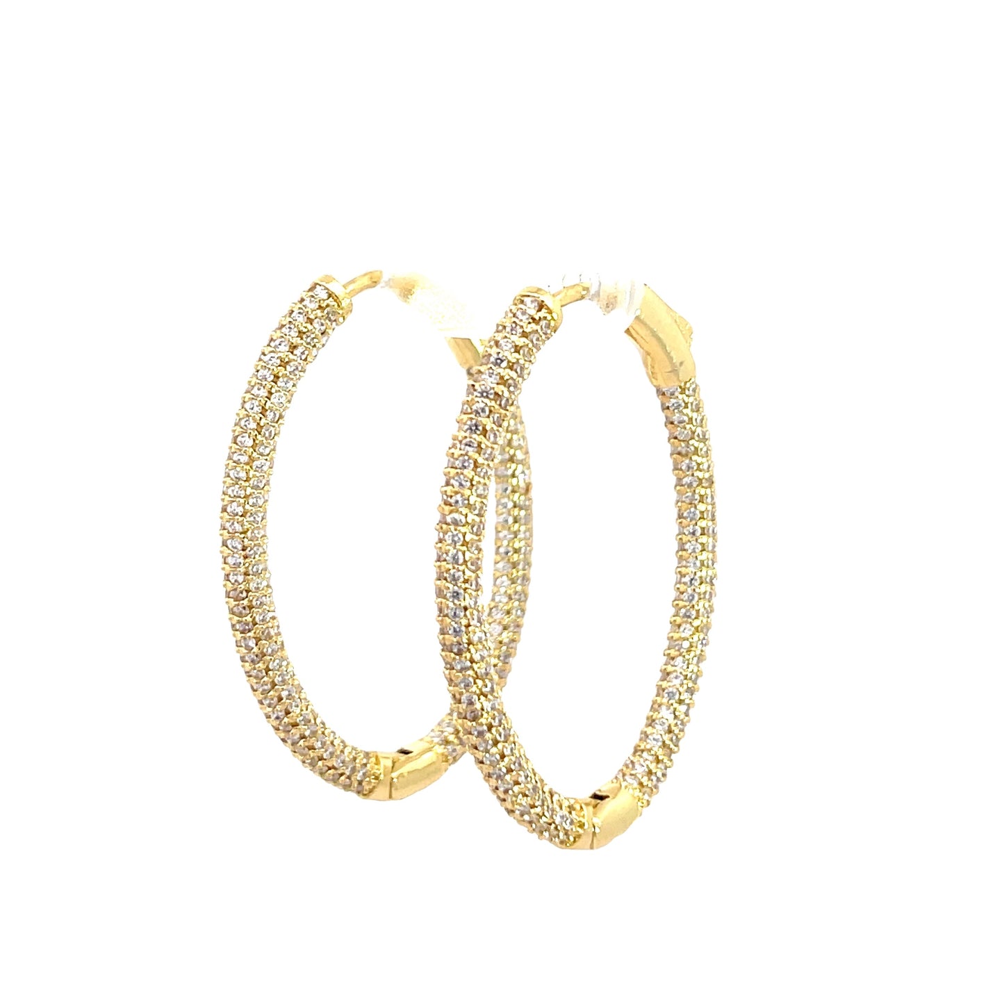 Gold Crystal Oval Brass Hoops