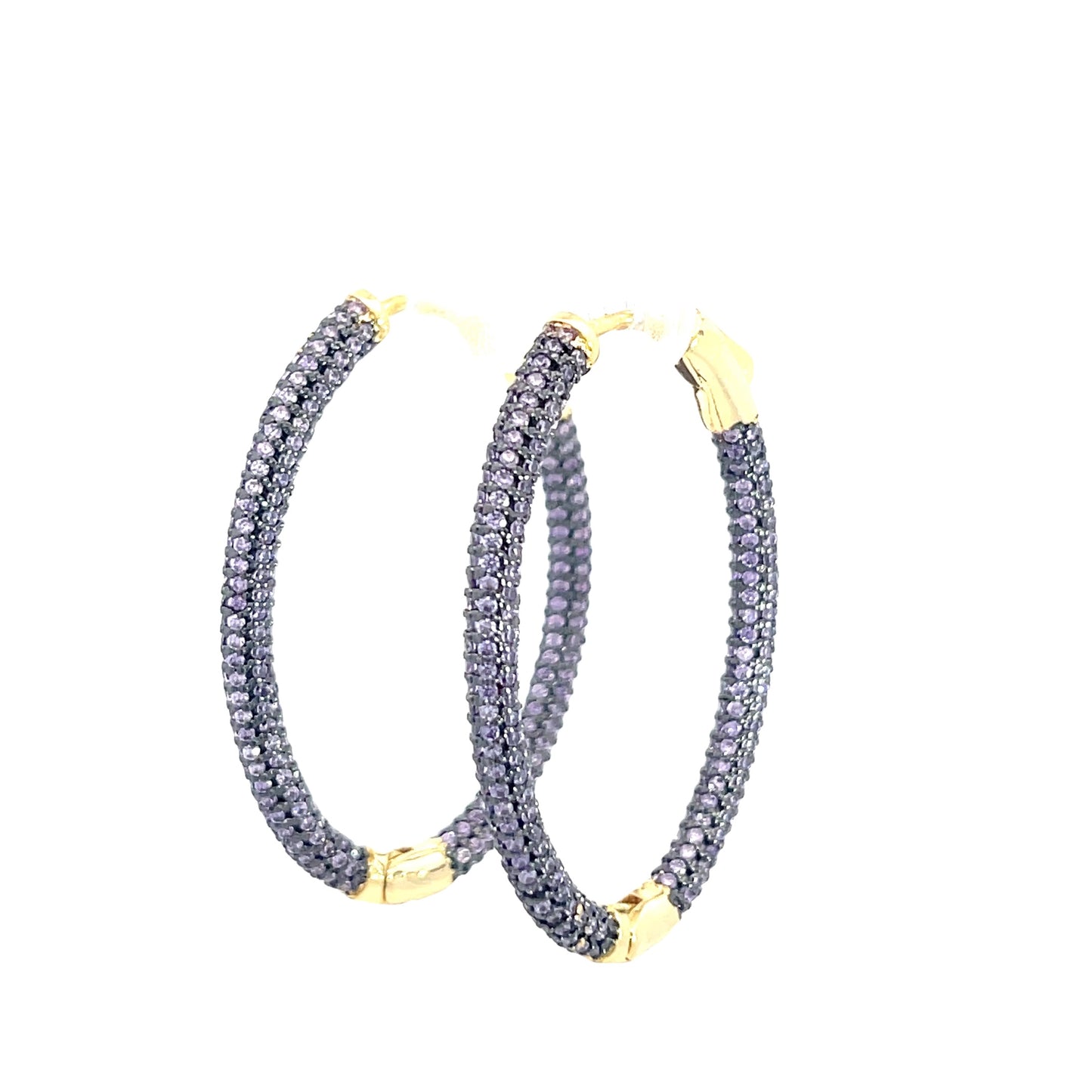 Purple Crystal Oval Brass Hoops