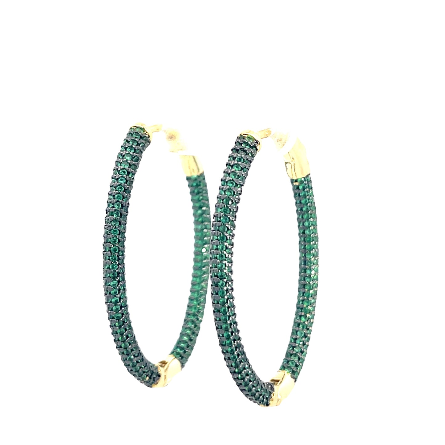 Green Crystal Oval Brass Hoops - Born To Glam