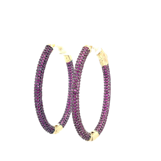 Pink Crystal Oval Brass Hoops