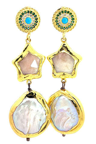 Brass Mother Of Pearl Dangle Earring - Born To Glam