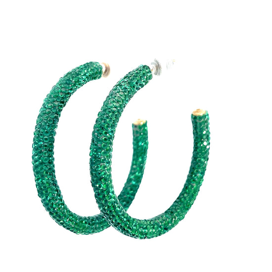 Green Crystal Sterling Silver Hoops