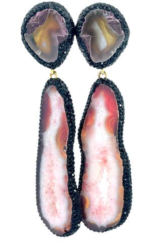 Burgundy Pink Double Agate Sterling Silver Earring - Born To Glam