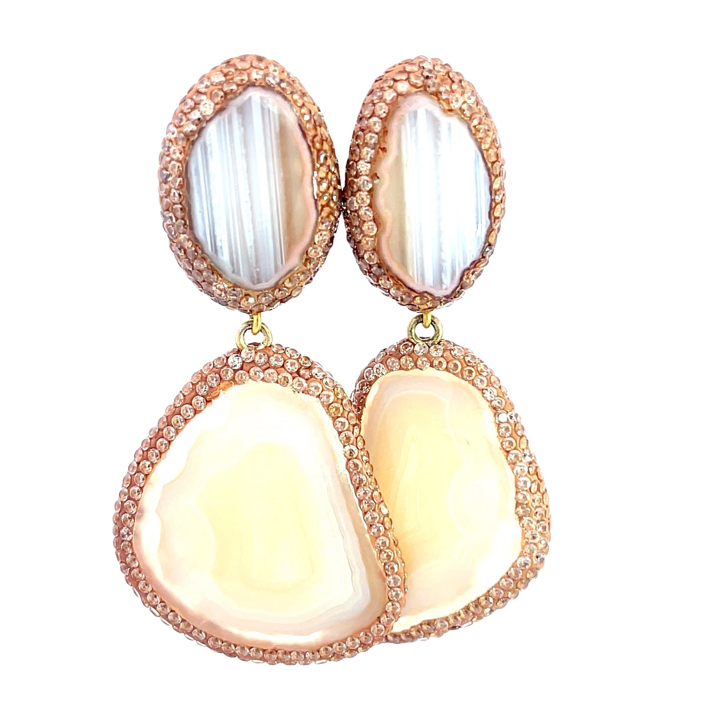 Golden Ivory Double Agate Sterling Silver Earring