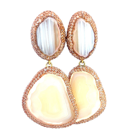 Golden Ivory Double Agate Sterling Silver Earring - Born To Glam