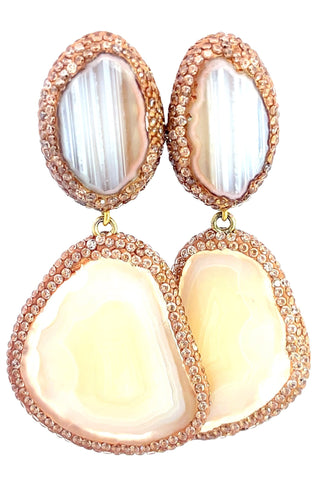 Golden Ivory Double Agate Sterling Silver Earring - Born To Glam