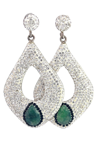 Crystal & Green Quartz Sterling Silver Statement Earring - Born To Glam