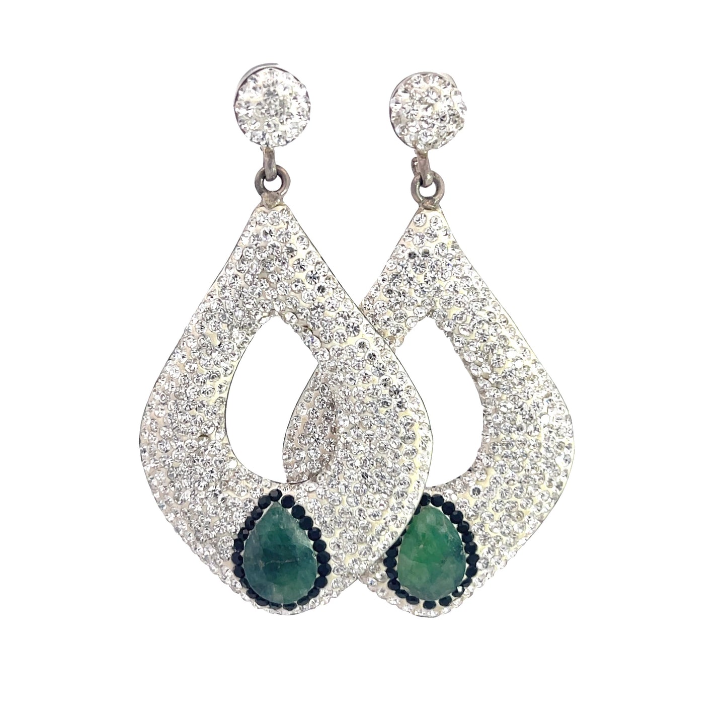 Crystal & Green Quartz Sterling Silver Statement Earring