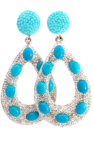Open Teardrop Crystal & Turquoise 925 Sterling Silver Statement Earring - Born To Glam