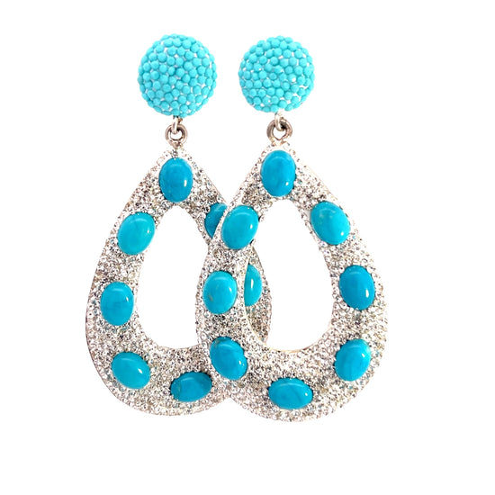 Turquoise & Crystal Teardrop Gemstone Sterling Silver Earring - Born To Glam