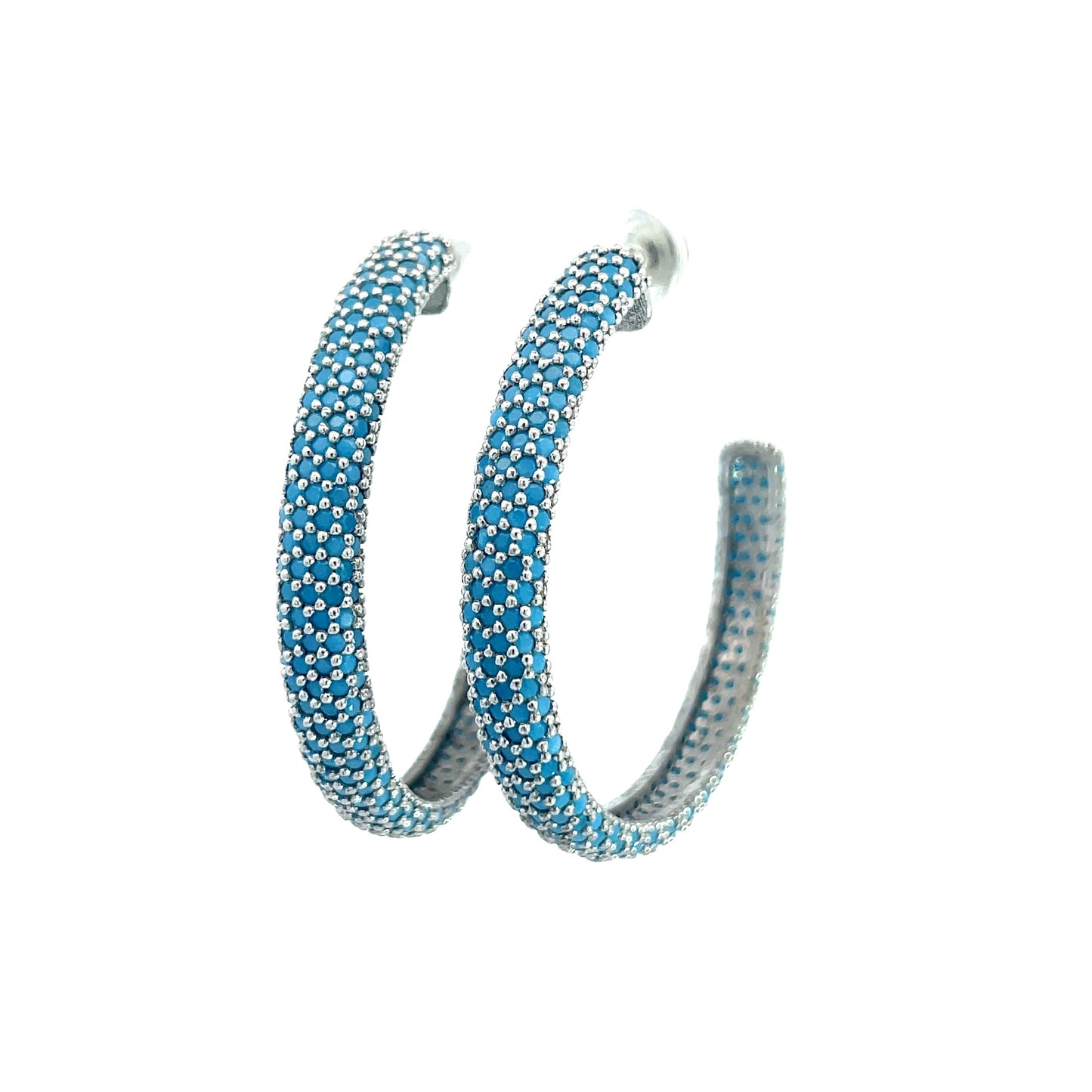 Blue Crystal Sterling Silver Hoop Earring